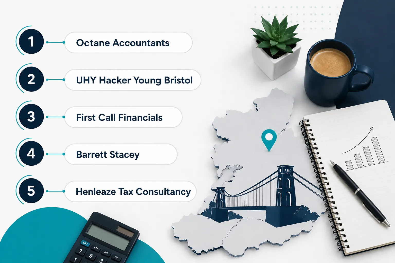 5 top outsourcing accounting firms in Bristol, including Octane Accountants, UHY Hacker Young and Henleaze Tax Consultancy